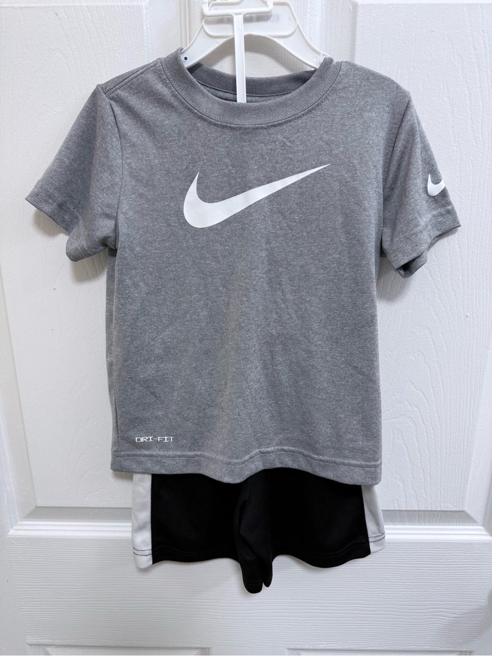 Nike Kids' Gray Dri-FIT Short Sleeve Tee w/ Black Shorts, Size 4
